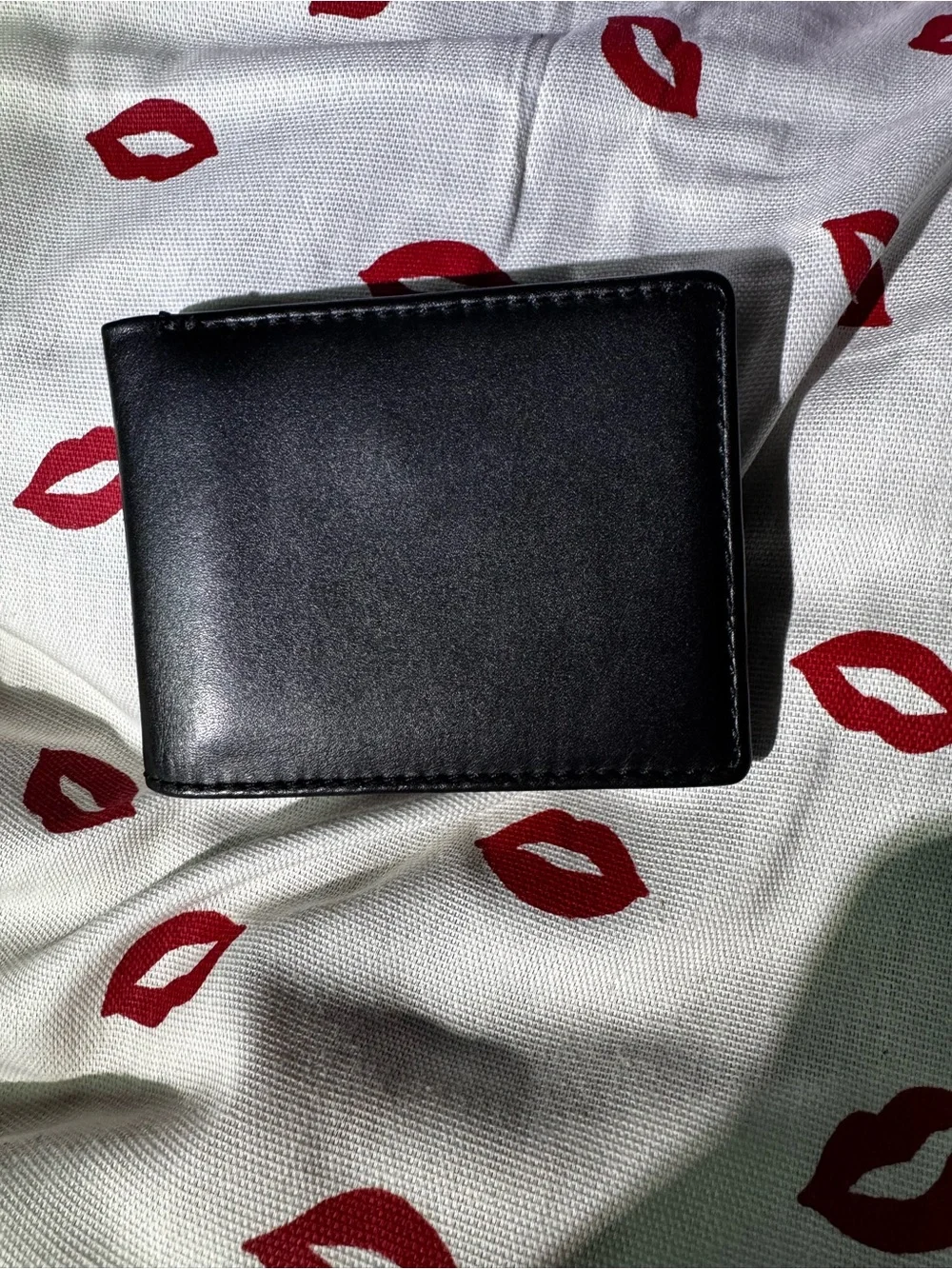 Patricia Nash vintage Classic Black Leather Men's Bi-Fold Wallet with map fabric
